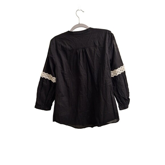 Karl Lagerfeld Paris Black Blouse Lace Sz Small Peasant Boho - Picture 2 of 5